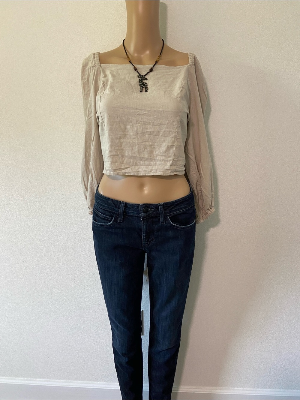 Express Cream Square Neck Crop Top Sz L